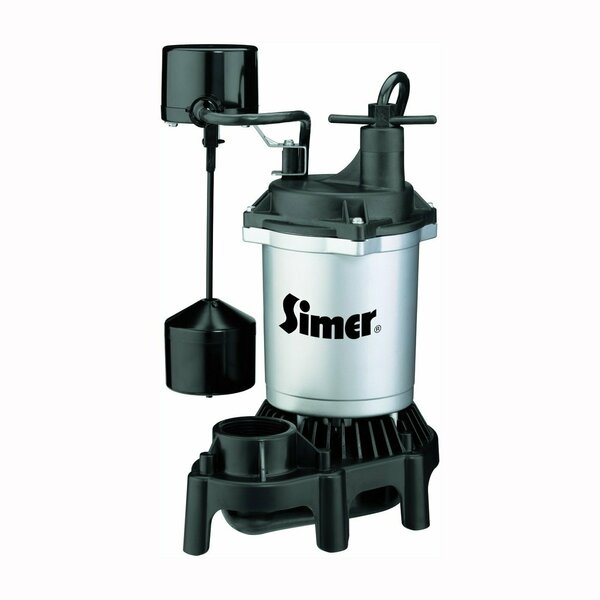 Manufacturers Direct Simer Sump Pump, 1-Phase, 3.9 A, 115 V, 0.33 hp, 1-1/2 in Outlet, 22 ft Max Head, 660 gph, Thermoplastic 2164